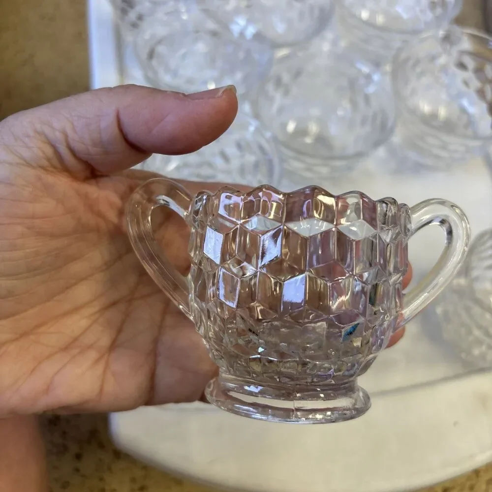 Vintage Indiana Glass Colony Whitehall Clear Cream Sugar 4 Cups Juice 4 Goblets